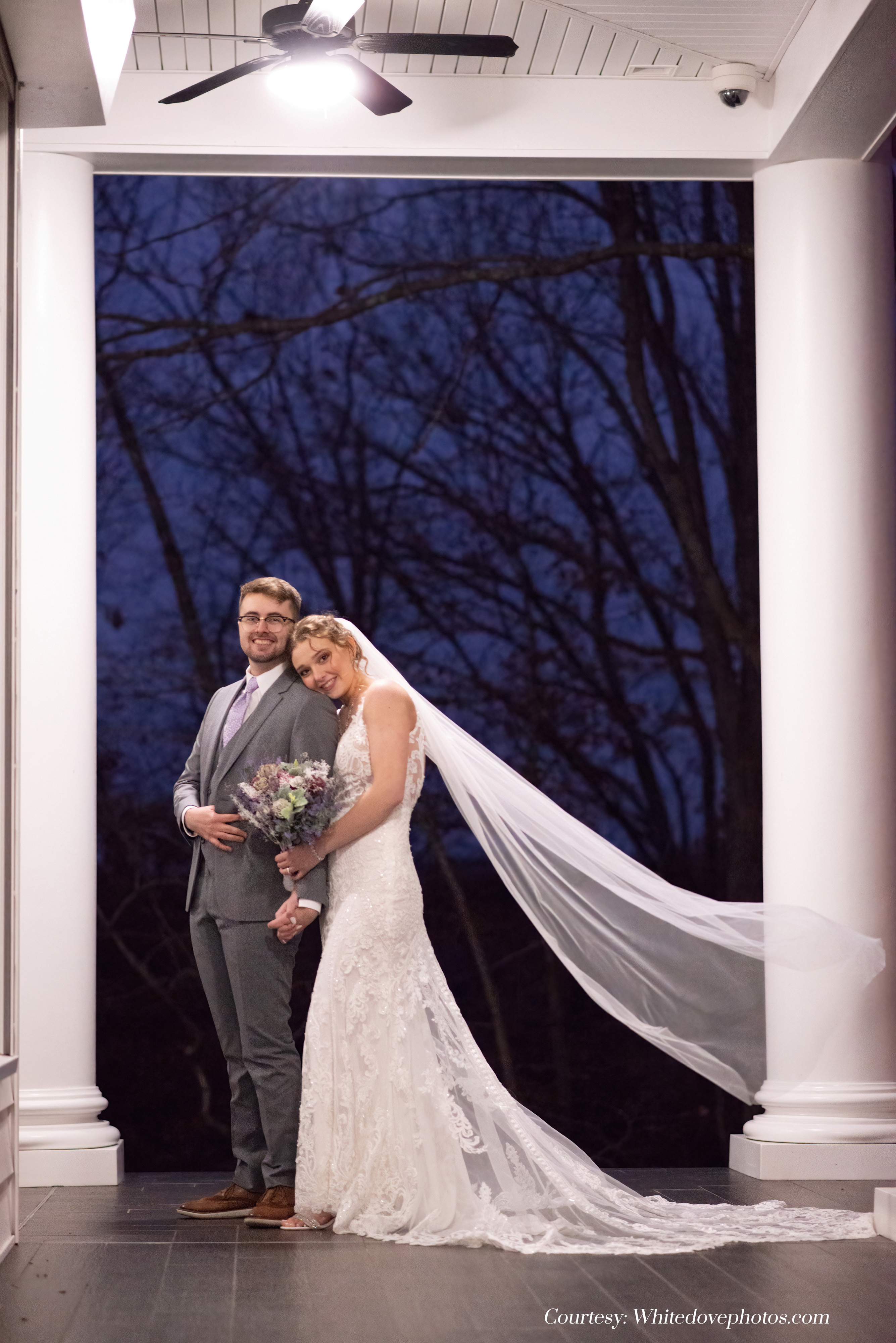 Striking bride and groom elegant venue