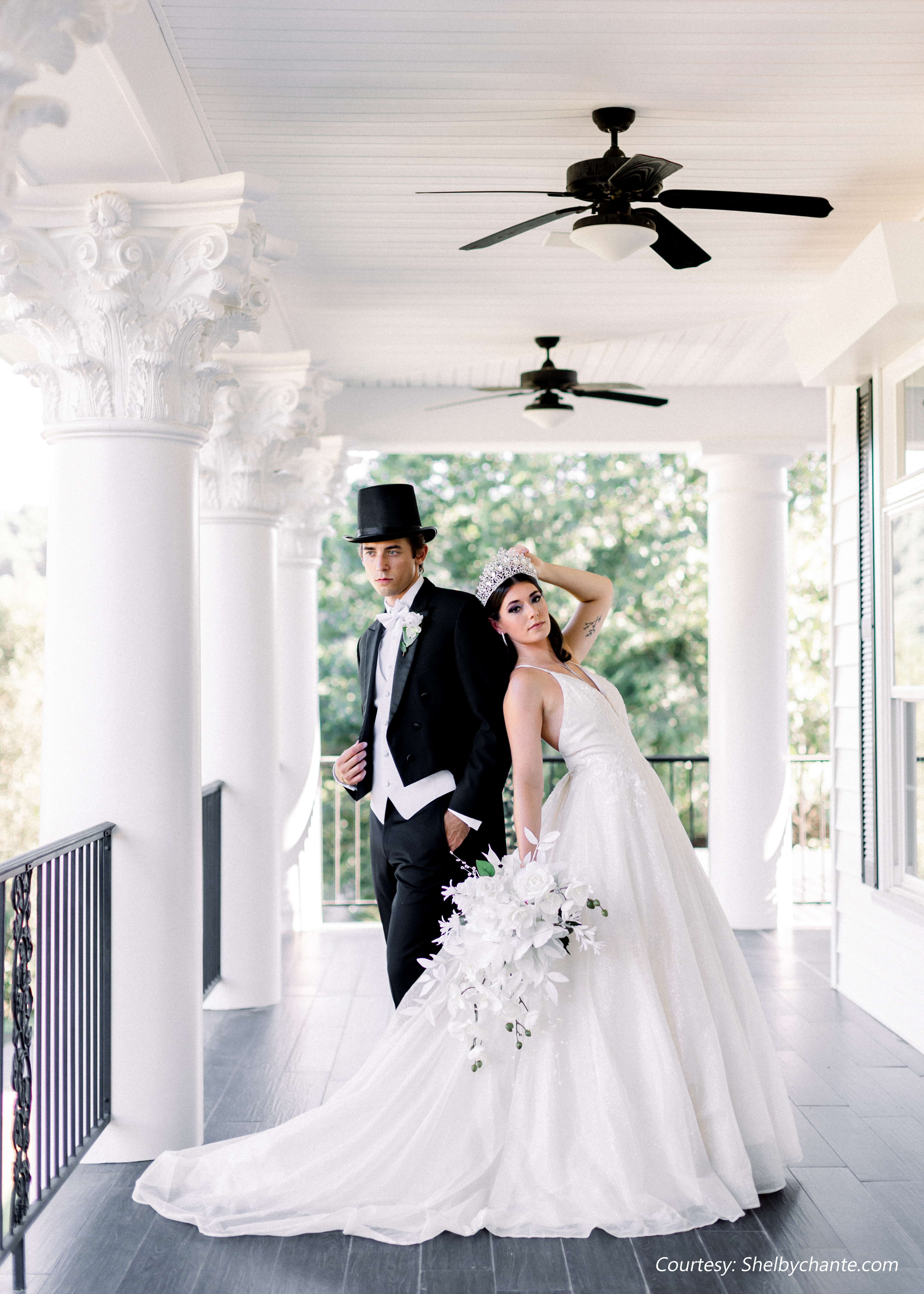 Elegant bride and groom at venue